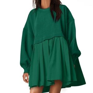 ANRABESS Sweatshirts Oversized Long Sleeve Loose Pleated‎ Pullover Mini Dress